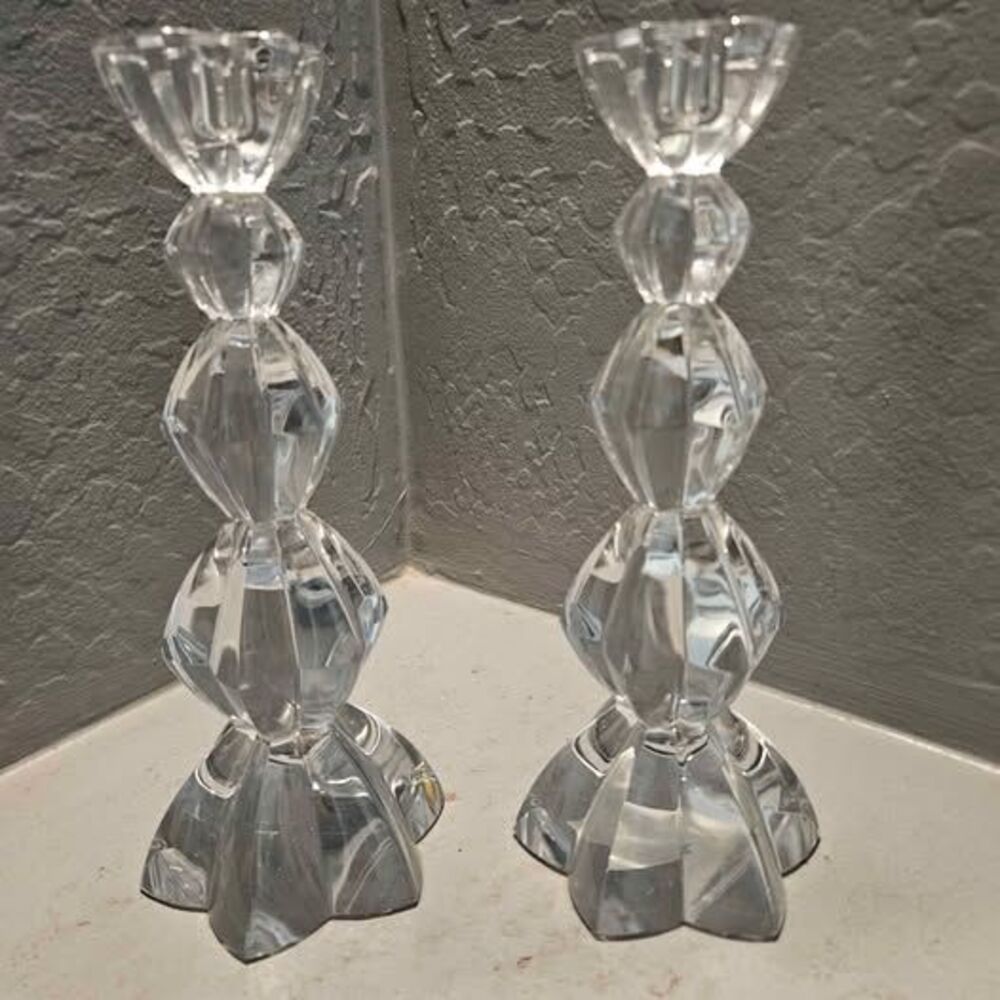 Mikasa Czech Lead Crystal Glass Candle Holders 10"